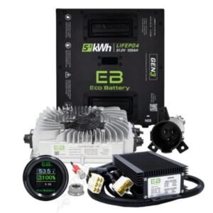 EcoBattery 51V 105Ah Lithium Battery Bundle for EZGO RXV Golf Carts (2008–2026) – Thru-Hole Kit + Charger + Converter + SOC Meter - For Sale at Larrysgolfcarts