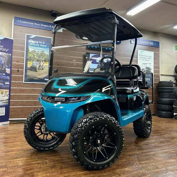 2026 E-Z-GO RXV Valor Lifted • Gas • Black with Bikini Pearl Trim • Street-Ready and American-Built - For Sale at Larrysgolfcarts