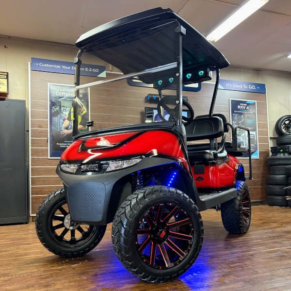 2026 E-Z-GO RXV Valor Lifted • Gas • Red with Black Trim • Street-Ready and American-Built - For Sale at Larrysgolfcarts