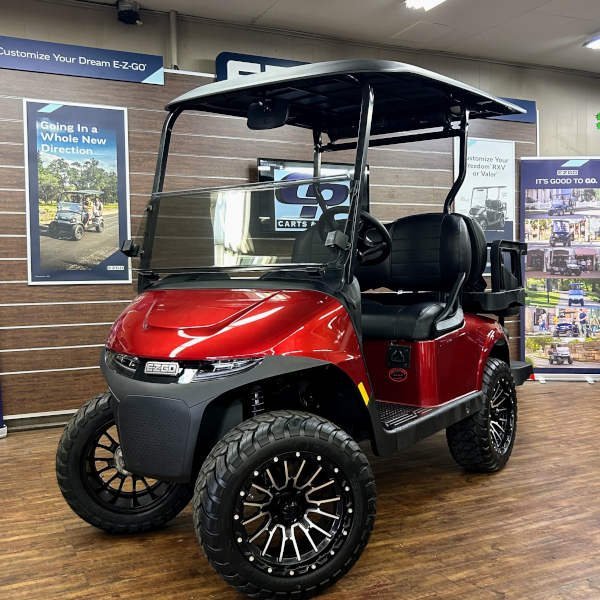 2026 E-Z-GO RXV Valor4 Lifted • Gas • Inferno Red • Street-Ready and American-Built - For Sale at Larrysgolfcarts