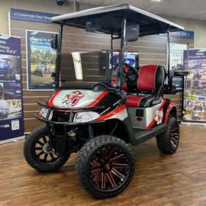 2021 E-Z-GO RXV Elite 2.2 Lifted • Lithium • Platinum/Red/Black Ohio State Buckeyes • Street-Ready and American-Built - For Sale at Larrysgolfcarts