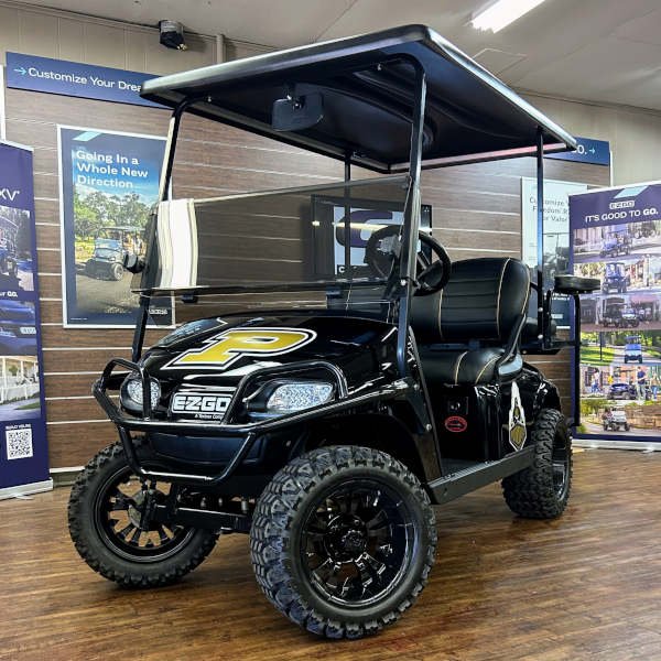 2018 E-Z-GO TXT • Gas • Black Purdue Boilermakers • Street-Ready and American-Built - For Sale at Larrysgolfcarts