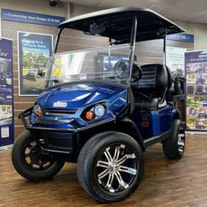 2026 E-Z-GO Express 4 Lifted • Gas • Electric Blue • Street-Ready and American-Built - For Sale at Larrysgolfcarts