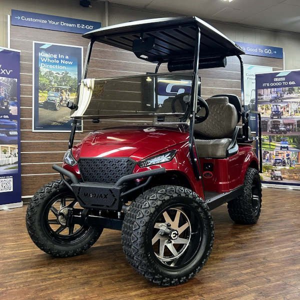 2018 E-Z-GO TXT Lifted • Gas • Cherry Metallic Storm Body • Street-Ready and American-Built - For Sale at Larrysgolfcarts