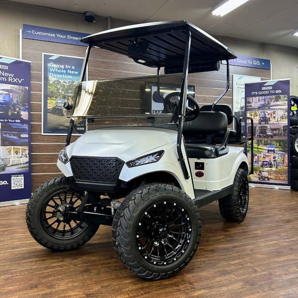 2018 E-Z-GO TXT Lifted • Gas • White Metallic Storm Body • Street-Ready and American-Built - For Sale at Larrysgolfcarts