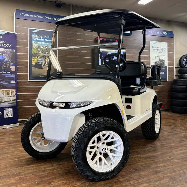 2026 E-Z-GO RXV Valor4 Lifted • Gas • White Ghost • Street-Ready and American-Built - For Sale at Larrysgolfcarts