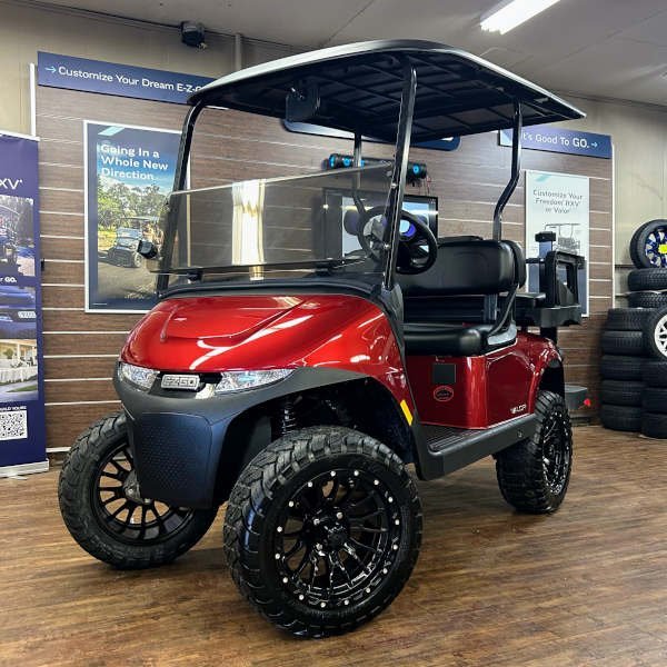 2026 E-Z-GO RXV Valor4 Lifted • Gas • Inferno Red • Street-Ready and American-Built - For Sale at Larrysgolfcarts