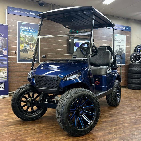2018 E-Z-GO TXT Lifted • Gas • Admiral Blue Metallic Storm Body • Street-Ready and American-Built - For Sale at Larrysgolfcarts