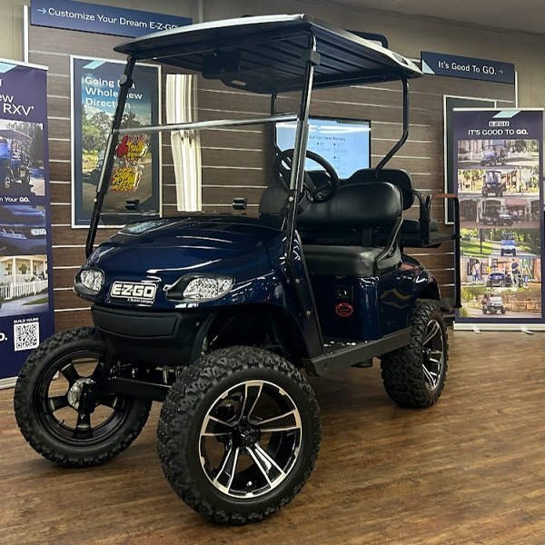 2018 E-Z-GO TXT Lifted• Gas • Patriot Blue • Street-Ready and American-Built - For Sale at Larrysgolfcarts