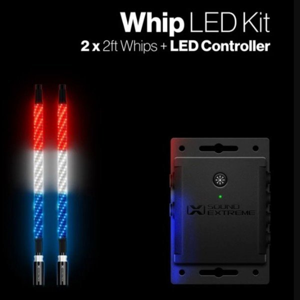RGB LED Whip Light Kit for Golf Carts & UTVs – 2 ft Pair with LEDCast Controller | Multi-Color, Patterns, & Sync Effects - For Sale at Larrysgolfcarts