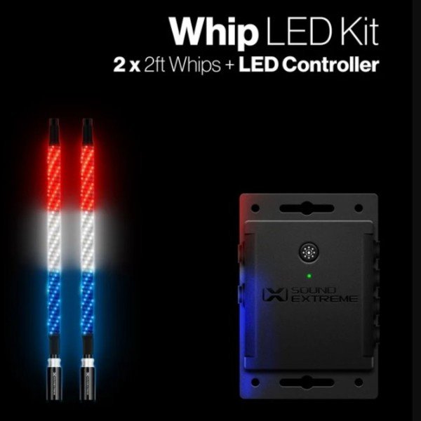 RGB LED Whip Light Kit for Golf Carts & UTVs – 2 ft Pair with LEDCast Controller | Multi-Color, Patterns, & Sync Effects - For Sale at Larrysgolfcarts